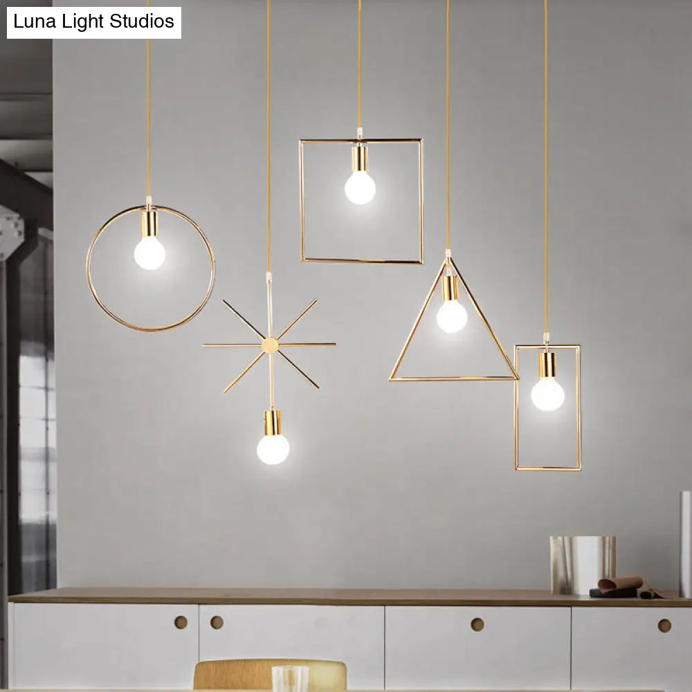 Gold Geometric Pendant Light - Nordic Metal - Dining Room Suspension