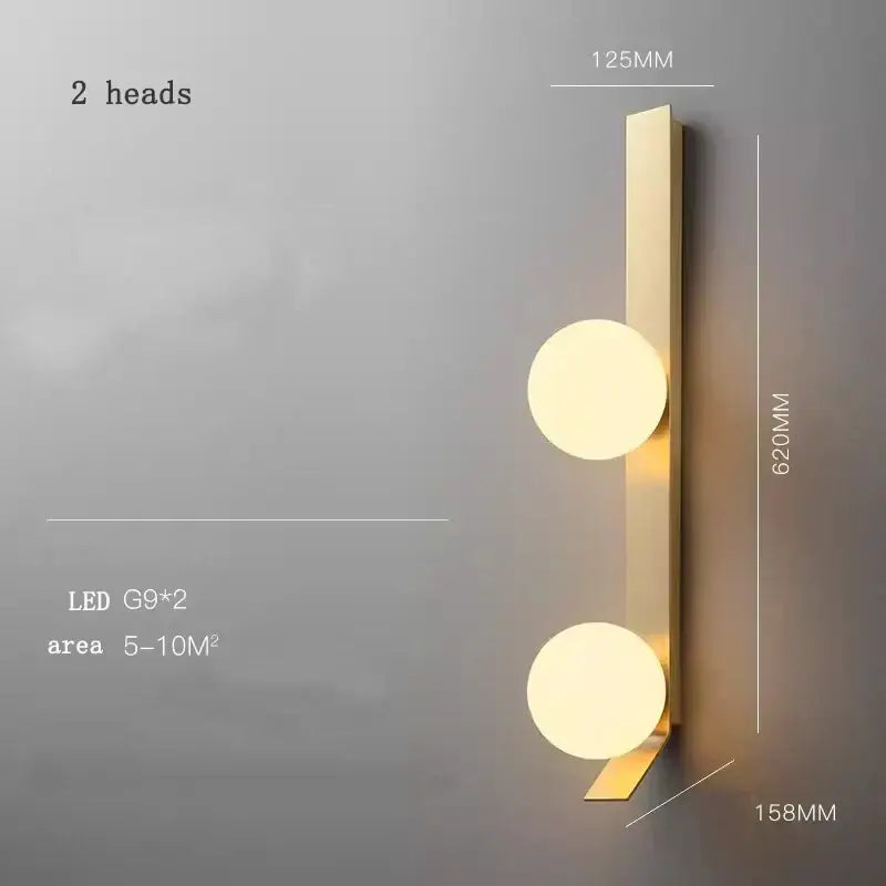 Gold finished wall lamp with two circular glass ball nordic light heads for living room bedside decorbites glass ball