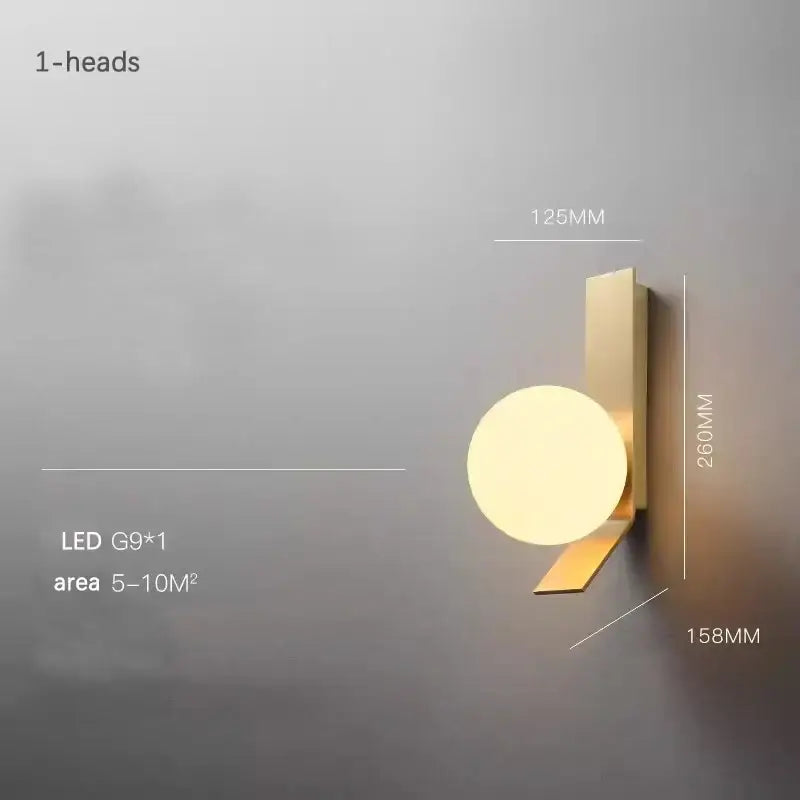 Gold glass ball nordic wall lamp with gold-toned metal frame and frosted glass diffuser for living room decorbites wall lamp