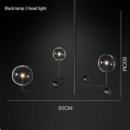 Gold Glass Bubble Chandelier for Dining Room - 3 head black / Cold White - Chandelier
