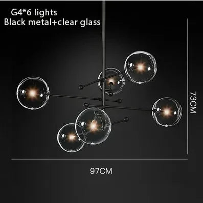 Gold Glass Bubble Chandelier for Dining Room - 6 head black / Cold White - Chandelier