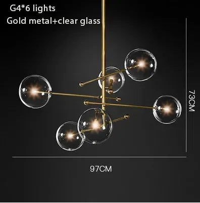 Gold Glass Bubble Chandelier for Dining Room - 6 head gold / Cold White - Chandelier