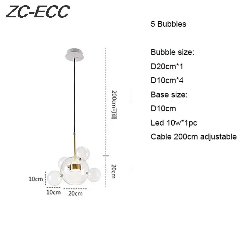 Gold glass bubble led chandelier with modern glass bubble decorbites design gold metal frame and adjustable black cable