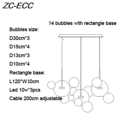 Modern gold glass bubble led chandelier with 14 spherical orbs and adjustable cable for dining room decorbites lighting