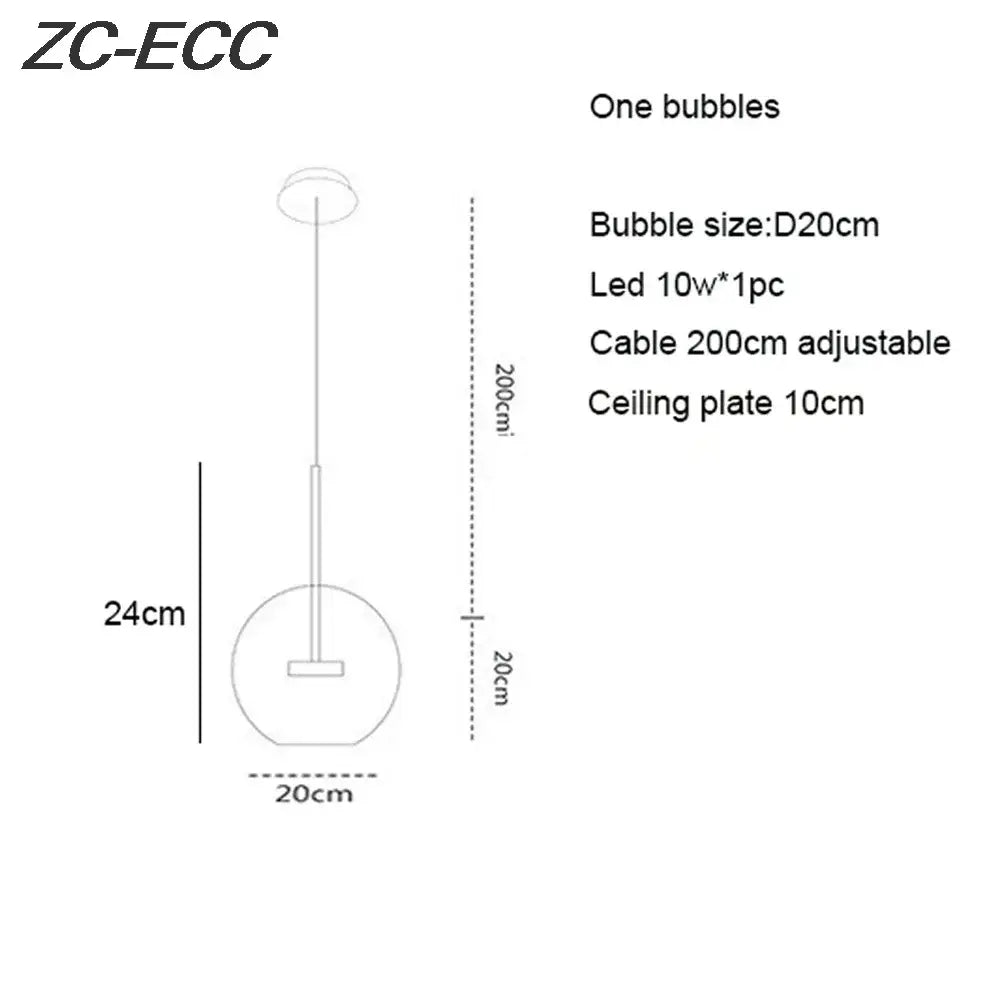 Gold decorbites glass bubble led chandelier with 20cm spherical glass globe and adjustable cable for dining room lighting