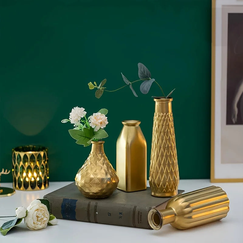 Gold Glass Vase - Antique Art Style Home Decor - Vase
