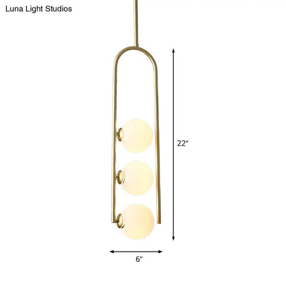 Gold Globe Semi Flush Ivory Glass Ceiling Mount Light with 3 Bulbs - Perfect for Dining Room