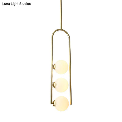 Gold Globe Semi Flush Ivory Glass Ceiling Mount Light with 3 Bulbs - Perfect for Dining Room