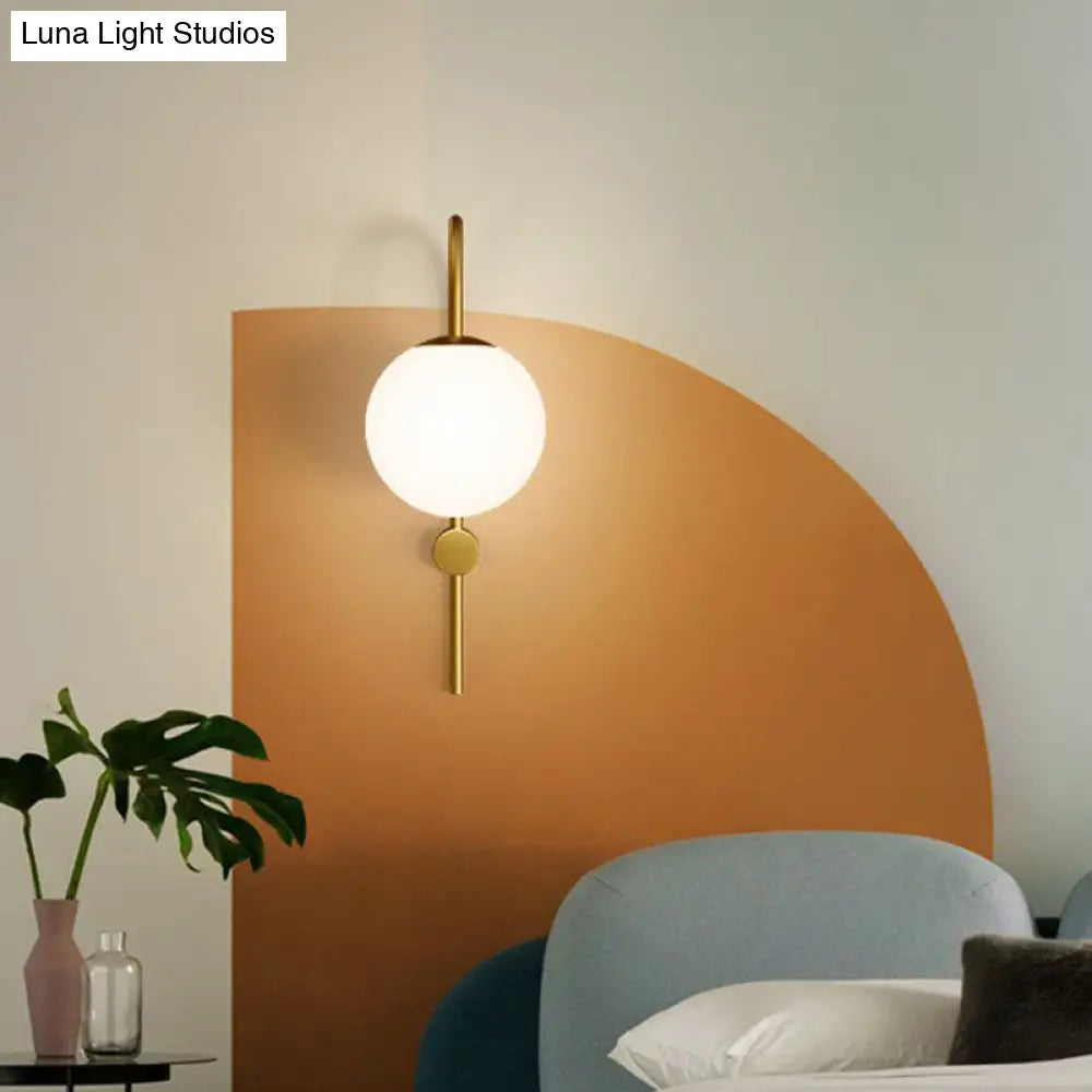 DecorBites™ Gold Gooseneck Arm Wall Sconce with Cream Glass Globe - Postmodern 1-Bulb Wall Lamp