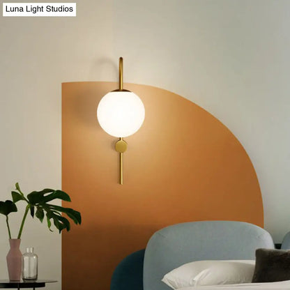 DecorBites™ Gold Gooseneck Arm Wall Sconce with Cream Glass Globe - Postmodern 1-Bulb Wall Lamp