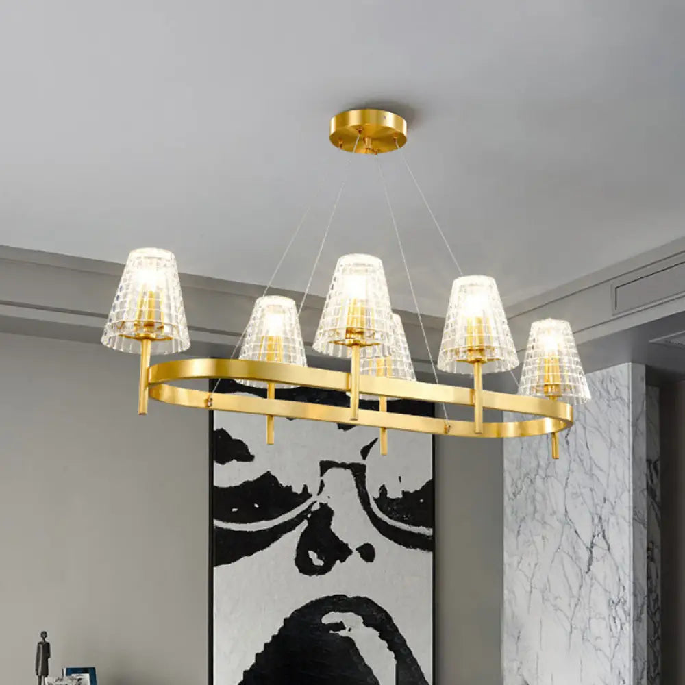 DecorBites™ Gold Gridded Crystal Island Pendant Light with 6 Traditional Bulbs for Dining Room