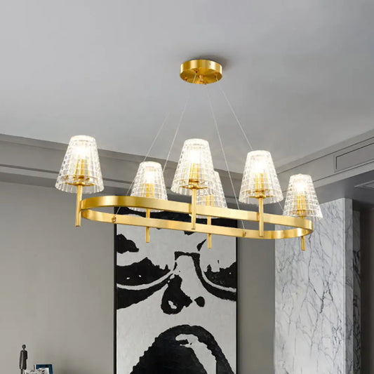DecorBites™ Gold Gridded Crystal Island Pendant Light with 6 Traditional Bulbs for Dining Room