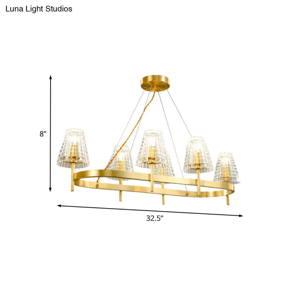 DecorBites™ Gold Gridded Crystal Island Pendant Light with 6 Traditional Bulbs for Dining Room