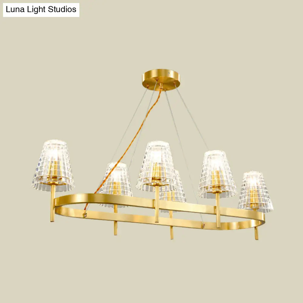 DecorBites™ Gold Gridded Crystal Island Pendant Light with 6 Traditional Bulbs for Dining Room