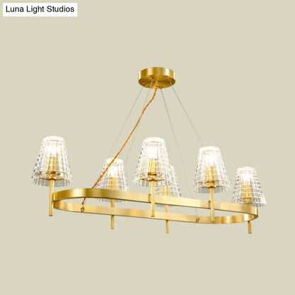 DecorBites™ Gold Gridded Crystal Island Pendant Light with 6 Traditional Bulbs for Dining Room