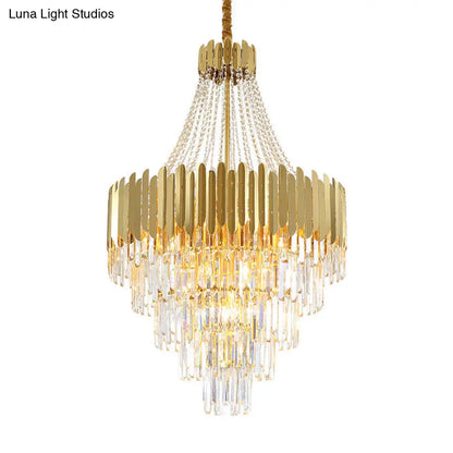 Lámpara de araña colgante dorada: Lámpara colgante de estilo vintage con detalles de cristal K9 para escaleras