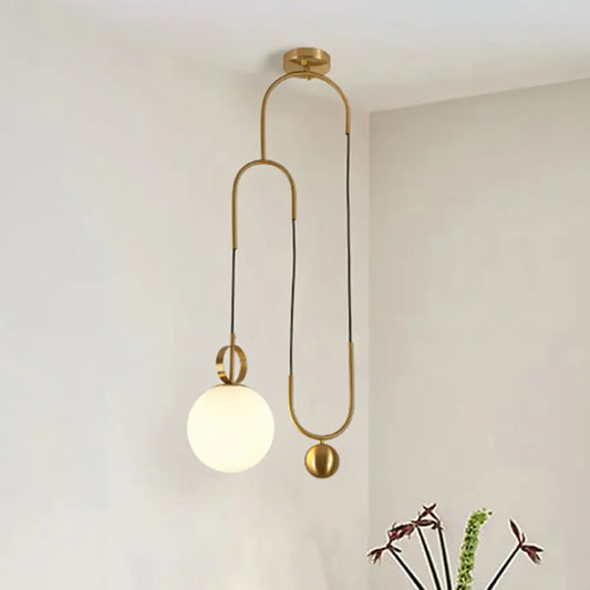 Gold Hanging Light Globe Pendant Lamp - Modern Opal Glass Shade for Living Room