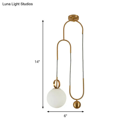 Gold Hanging Light Globe Pendant Lamp - Modern Opal Glass Shade for Living Room