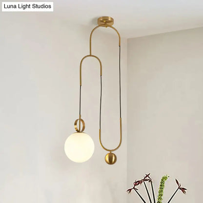 Gold Hanging Light Globe Pendant Lamp - Modern Opal Glass Shade for Living Room