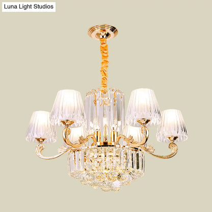 Lámpara colgante dorada - Diseño contemporáneo de 6 luces con pantalla cilíndrica de cristal transparente para restaurantes