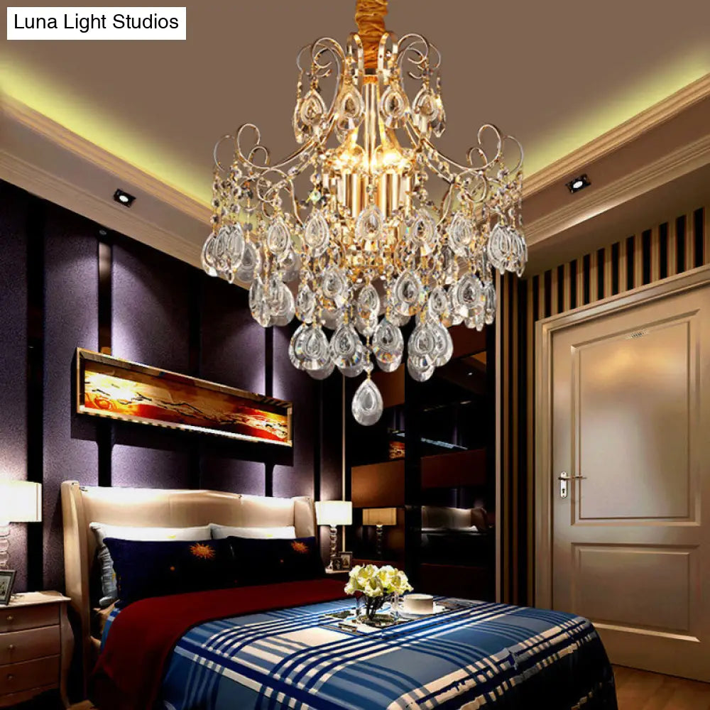 Lámpara de araña geométrica industrial dorada con pantalla de cristal en forma de lágrima - Lámpara colgante de 5/6/8 bombillas