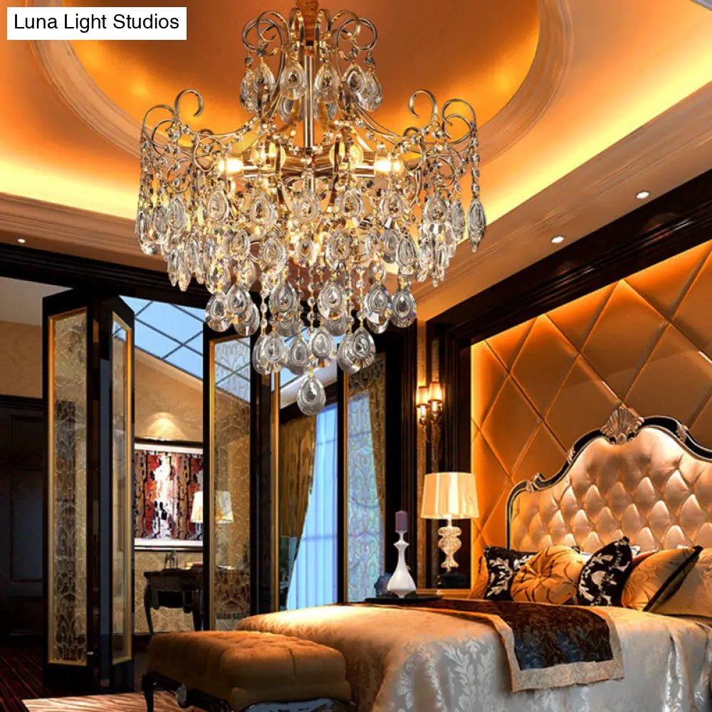 Lámpara de araña geométrica industrial dorada con pantalla de cristal en forma de lágrima - Lámpara colgante de 5/6/8 bombillas