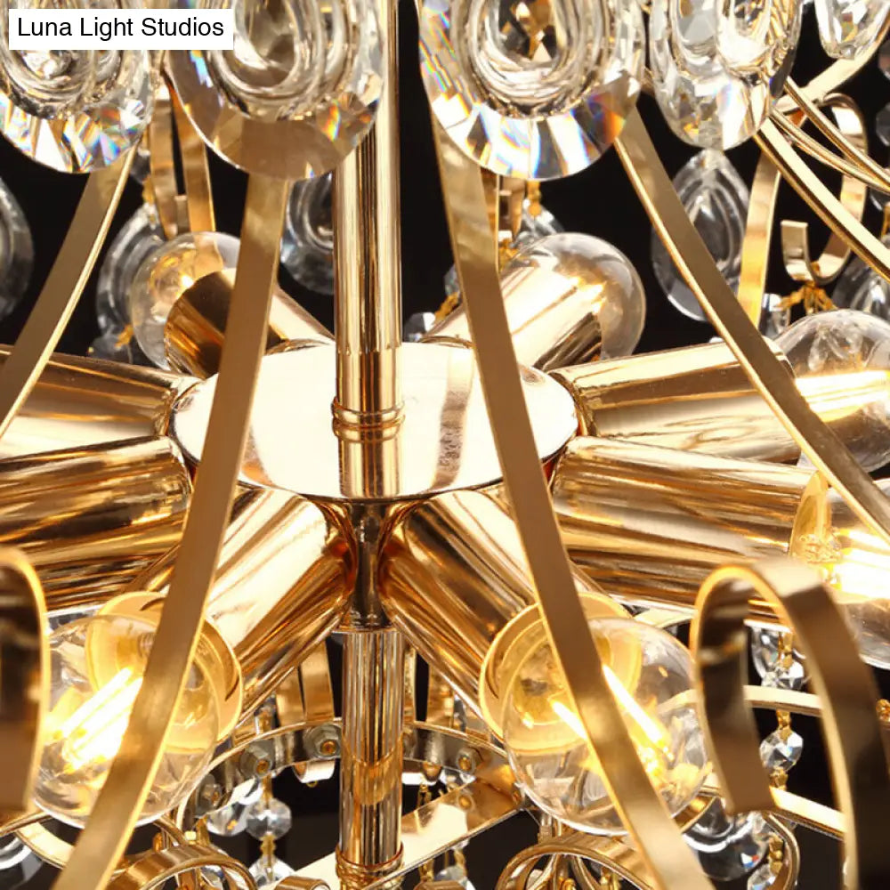 Lámpara de araña geométrica industrial dorada con pantalla de cristal en forma de lágrima - Lámpara colgante de 5/6/8 bombillas