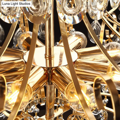 Lámpara de araña geométrica industrial dorada con pantalla de cristal en forma de lágrima - Lámpara colgante de 5/6/8 bombillas