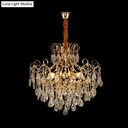 Lámpara de araña geométrica industrial dorada con pantalla de cristal en forma de lágrima - Lámpara colgante de 5/6/8 bombillas