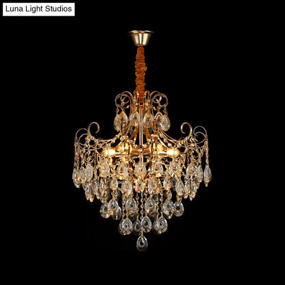 Lámpara de araña geométrica industrial dorada con pantalla de cristal en forma de lágrima - Lámpara colgante de 5/6/8 bombillas