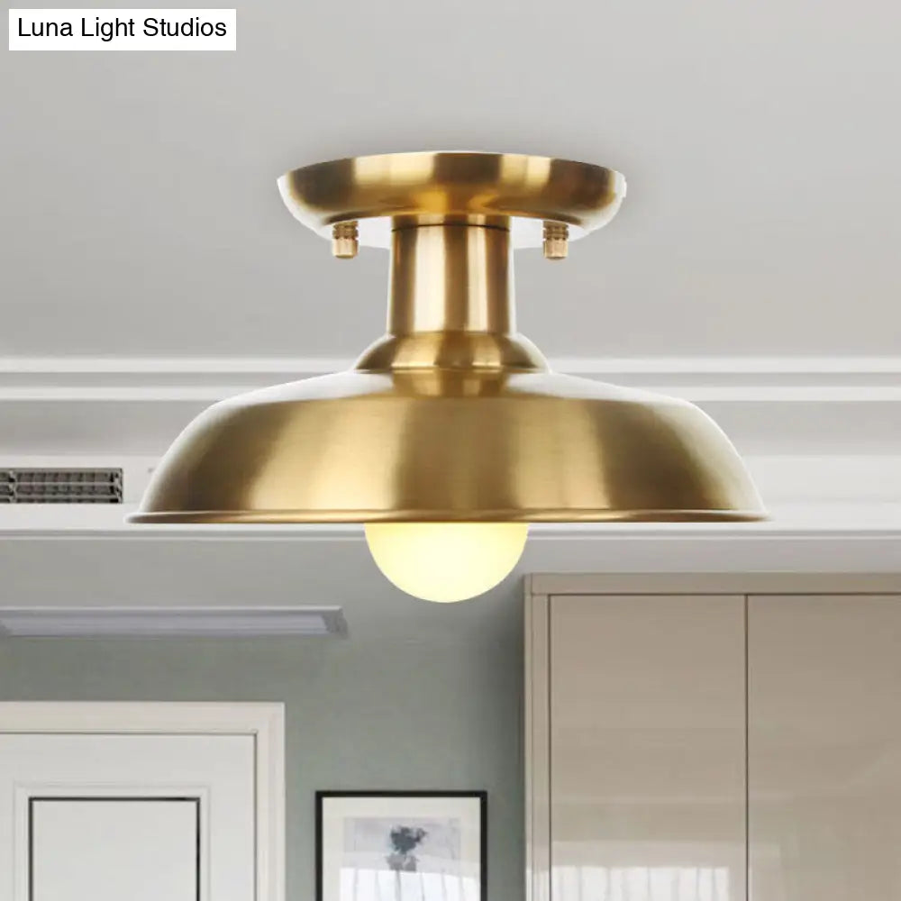 DecorBites™ DecorBites™ Gold Industrial Metallic Semi Flush Mount Light - 1 Bulb Hall Fixture