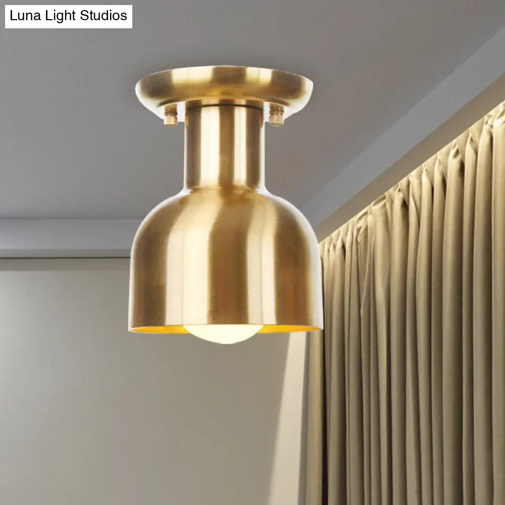 DecorBites™ DecorBites™ Gold Industrial Metallic Semi Flush Mount Light - 1 Bulb Hall Fixture