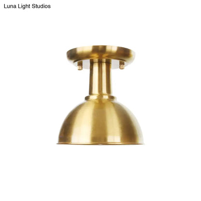 DecorBites™ DecorBites™ Gold Industrial Metallic Semi Flush Mount Light - 1 Bulb Hall Fixture