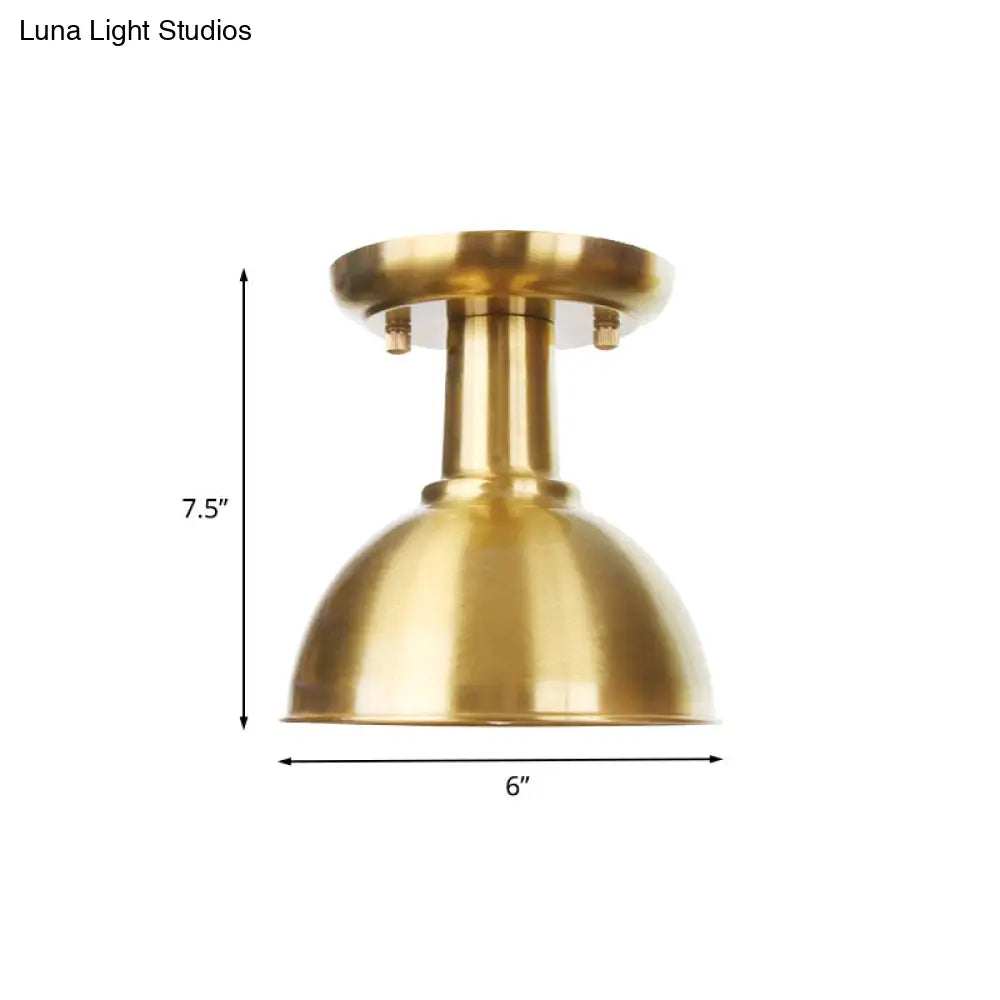 DecorBites™ DecorBites™ Gold Industrial Metallic Semi Flush Mount Light - 1 Bulb Hall Fixture