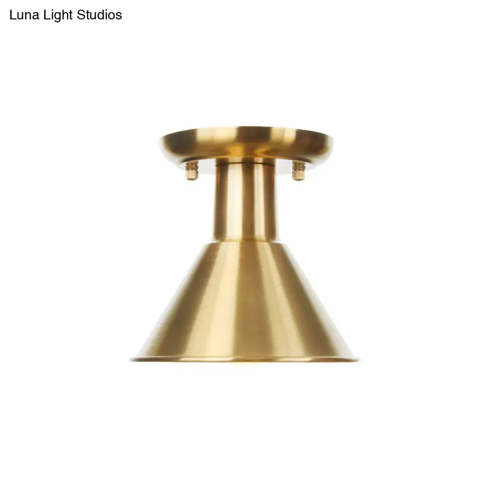 DecorBites™ DecorBites™ Gold Industrial Metallic Semi Flush Mount Light - 1 Bulb Hall Fixture