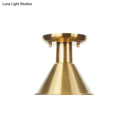 DecorBites™ DecorBites™ Gold Industrial Metallic Semi Flush Mount Light - 1 Bulb Hall Fixture