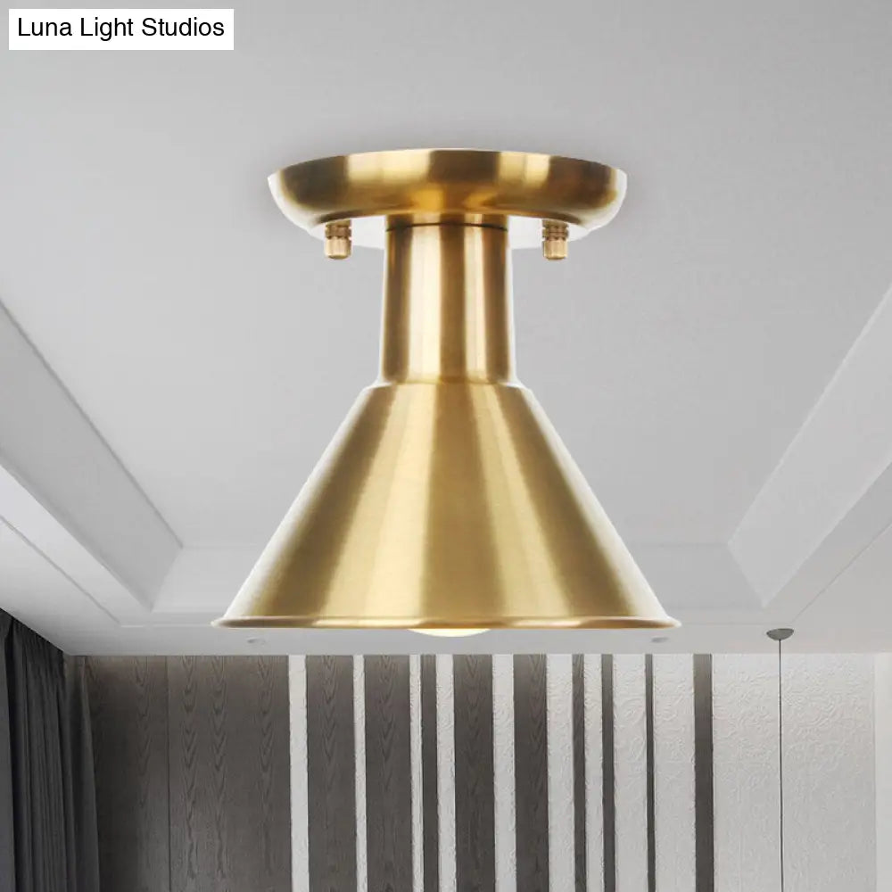 DecorBites™ DecorBites™ Gold Industrial Metallic Semi Flush Mount Light - 1 Bulb Hall Fixture