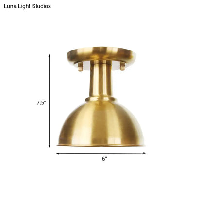DecorBites™ DecorBites™ Gold Industrial Metallic Semi Flush Mount Light - 1 Bulb Hall Fixture