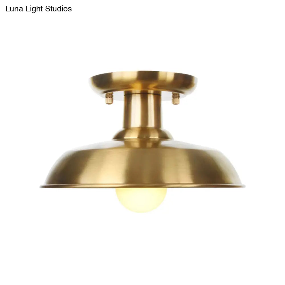 DecorBites™ DecorBites™ Gold Industrial Metallic Semi Flush Mount Light - 1 Bulb Hall Fixture