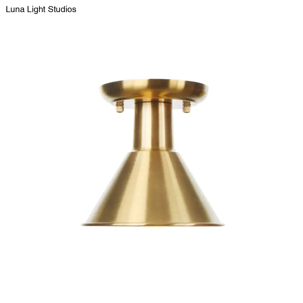 DecorBites™ DecorBites™ Gold Industrial Metallic Semi Flush Mount Light - 1 Bulb Hall Fixture
