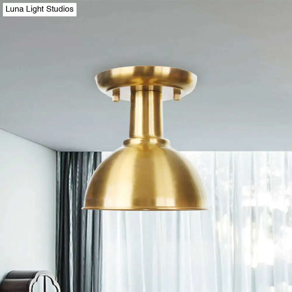 DecorBites™ DecorBites™ Gold Industrial Metallic Semi Flush Mount Light - 1 Bulb Hall Fixture
