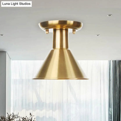 DecorBites™ DecorBites™ Gold Industrial Metallic Semi Flush Mount Light - 1 Bulb Hall Fixture