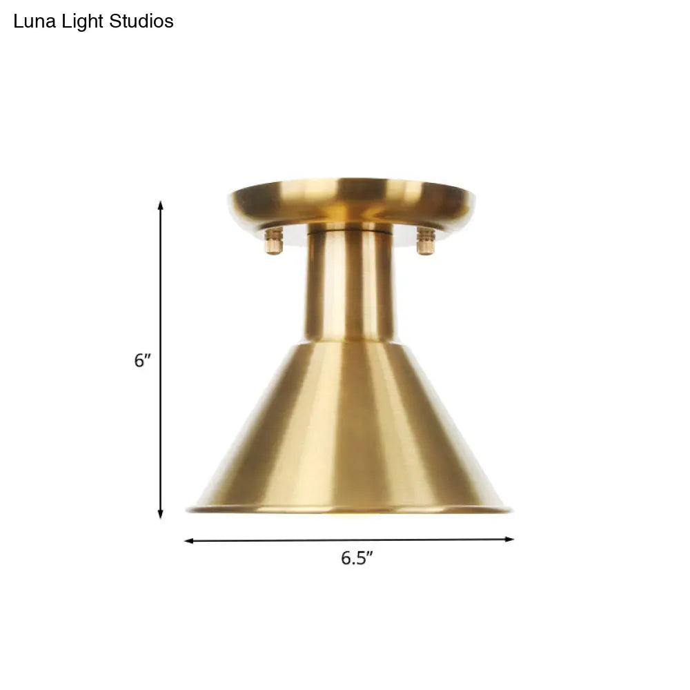 DecorBites™ DecorBites™ Gold Industrial Metallic Semi Flush Mount Light - 1 Bulb Hall Fixture