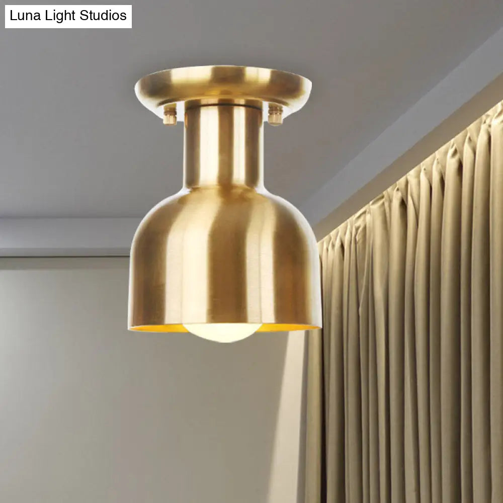 DecorBites™ DecorBites™ Gold Industrial Metallic Semi Flush Mount Light - 1 Bulb Hall Fixture