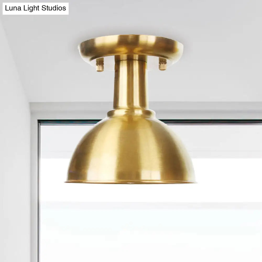 DecorBites™ DecorBites™ Gold Industrial Metallic Semi Flush Mount Light - 1 Bulb Hall Fixture