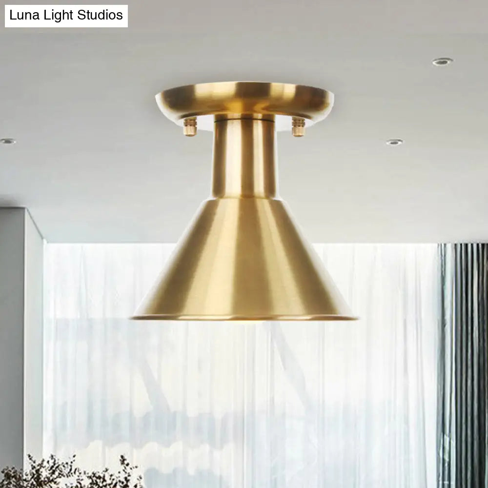 DecorBites™ DecorBites™ Gold Industrial Metallic Semi Flush Mount Light - 1 Bulb Hall Fixture
