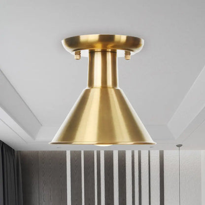DecorBites™ DecorBites™ Gold Industrial Metallic Semi Flush Mount Light - 1 Bulb Hall Fixture