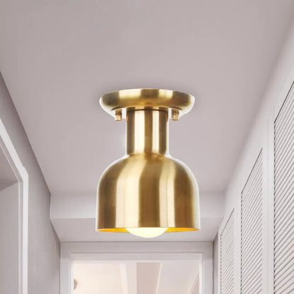 DecorBites™ DecorBites™ Gold Industrial Metallic Semi Flush Mount Light - 1 Bulb Hall Fixture