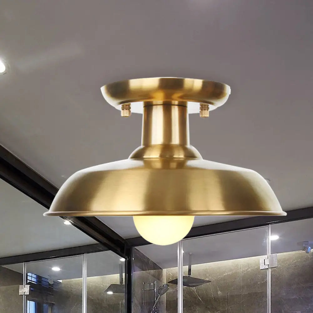DecorBites™ DecorBites™ Gold Industrial Metallic Semi Flush Mount Light - 1 Bulb Hall Fixture