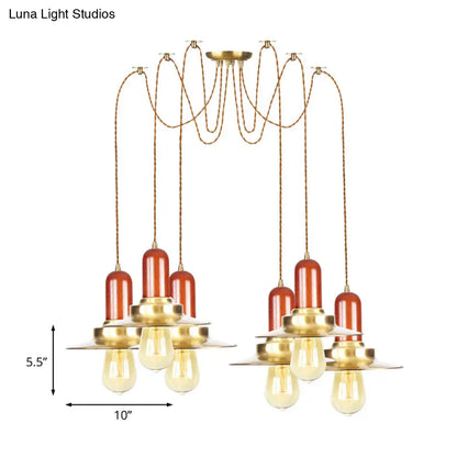 Gold Industrial Pendant Lighting for Clothing Store - Flat Metal Swag Lamp, Multiple Hanging Pendant Lights, 2/3/4-Bulb Ceiling Fixture